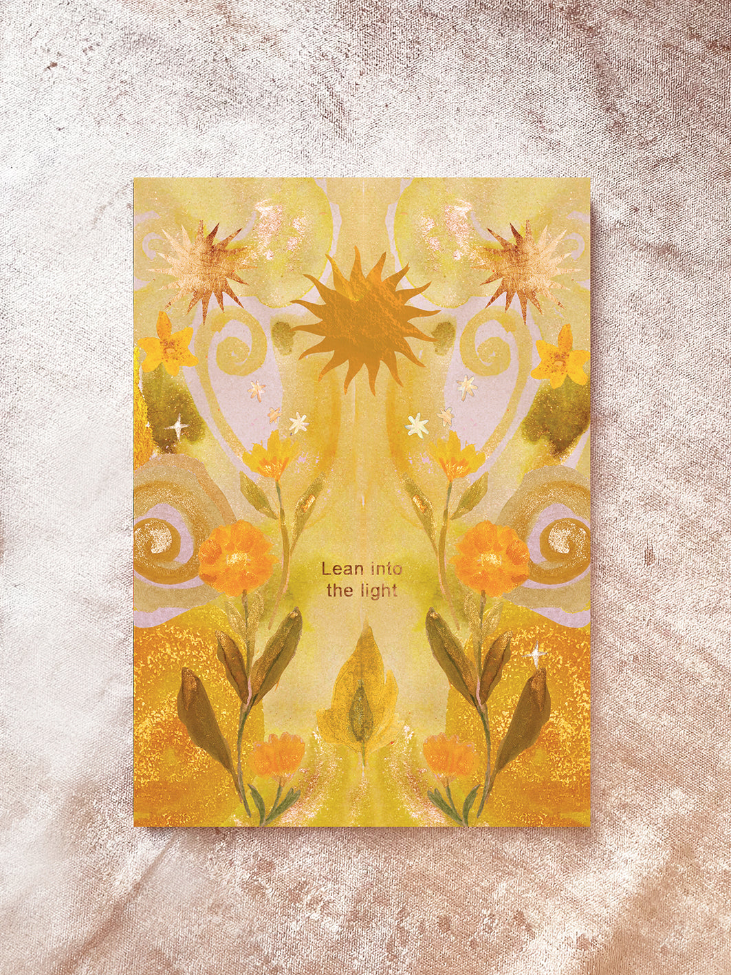 Lean into the light recycled notebook summer solstice yellow solar plexus chakra sun luminary calendula marigold 