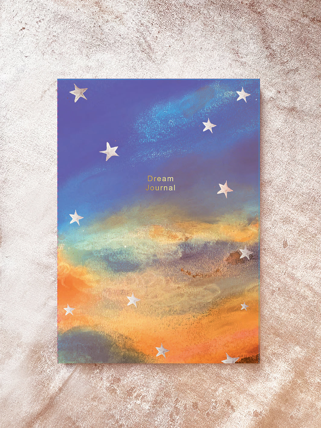 dream time cloudy stars watercolour sunset . silver stars. Dream journal notebook recycled 